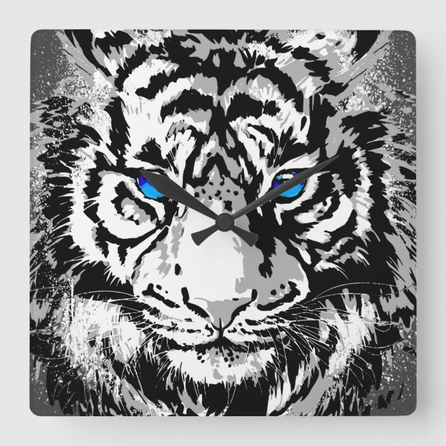 Sibiriska Vita tigerhuvud - Tigerblå Öga Fyrkantig Klocka (Framsida)