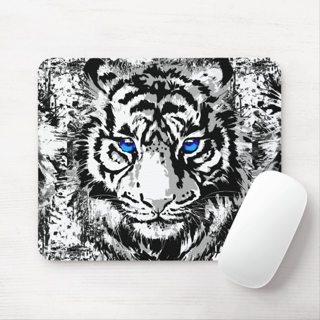 Sibiriska vita tigern - Tiger Blue Ögon Mousepad Musmatta (Med mus)
