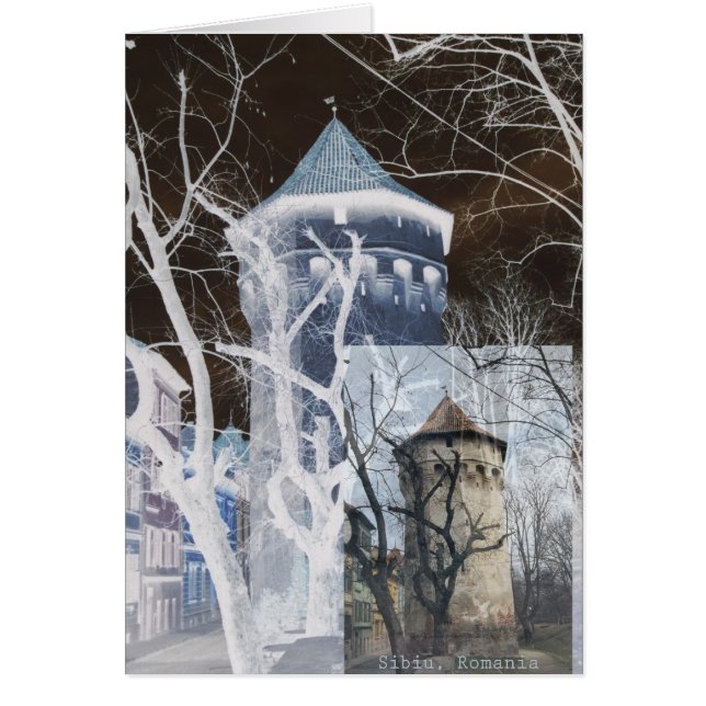 Sibiu, försvaret torn hälsningskort (Framsidan)