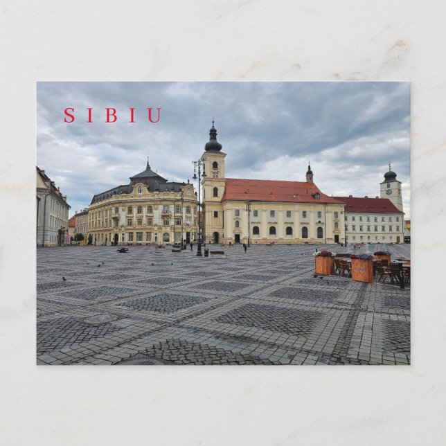 Sibiu Town Hall och vykort (Framsida)