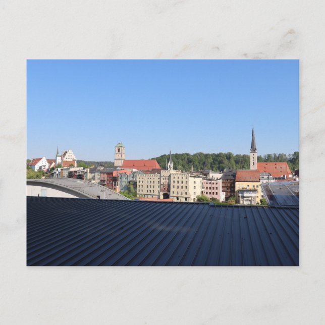 Sicht auf Wasserburg am Inn vom Parkhausdach Vykort (Framsida)