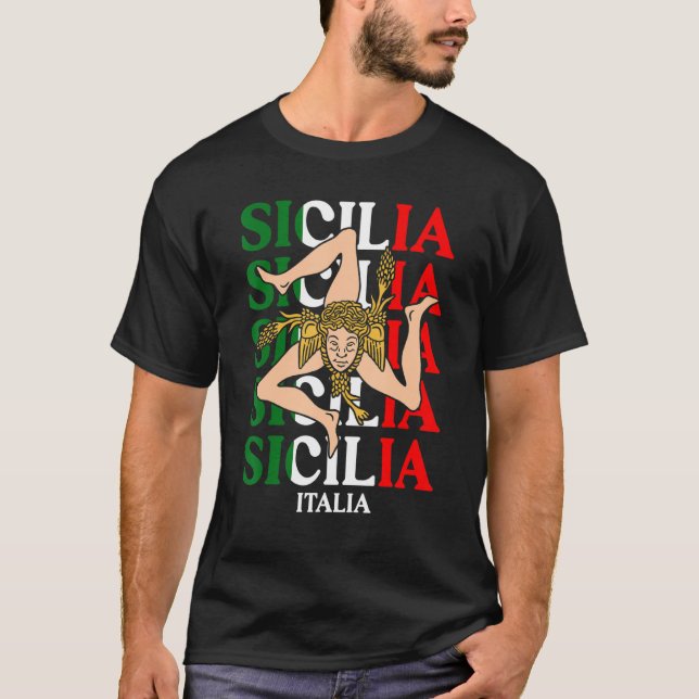 Sicilia Flag Sicilien Palermo Italien 22 T Shirt (Framsida)