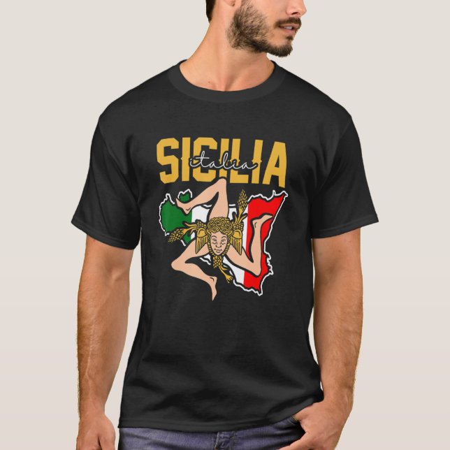 Sicilia Flag Sicily Palermo Italy 32 T Shirt (Framsida)