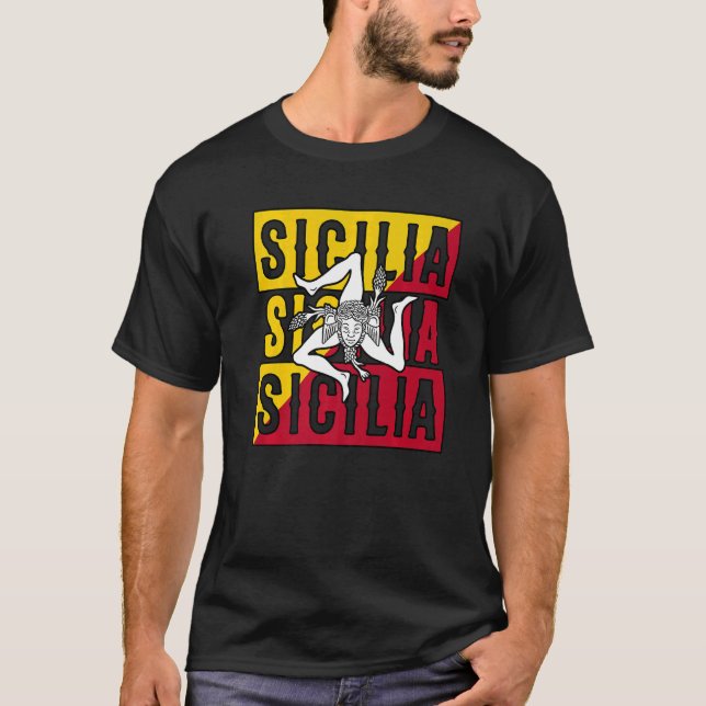 Sicilia Flag Sicily Palermo Italy T Shirt (Framsida)