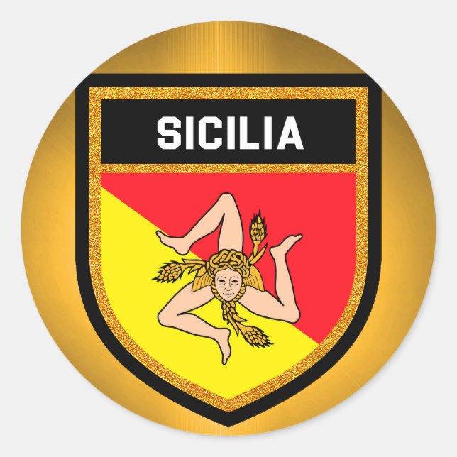 Sicilia Flagga Runt Klistermärke (Framsida)