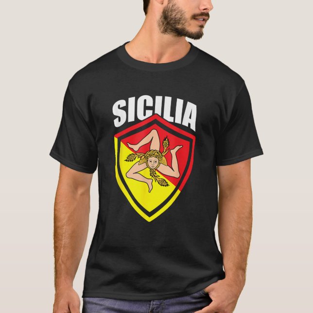 Sicilia Flagga Sicily Palermo Italien T Shirt (Framsida)