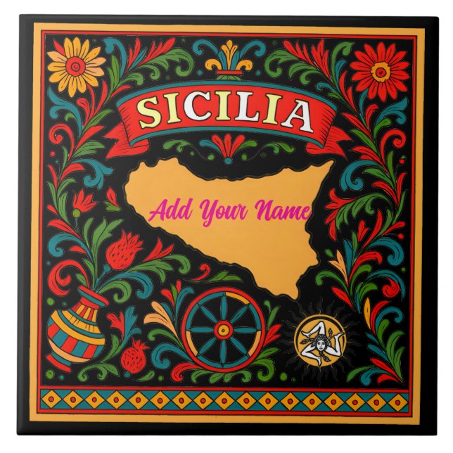 Sicilia Sicilian Design Tile (customize with name) Kakelplatta (Framsidan)