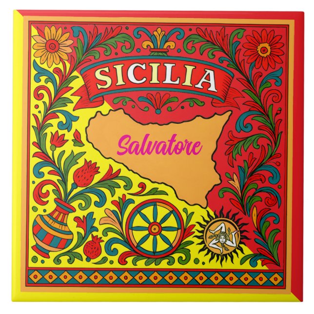 Sicilia Sicilian Design Tile (customize with name) Kakelplatta (Framsidan)