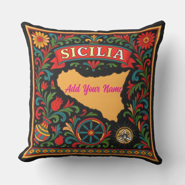 Sicilia Sicilian Design Tile (customize with name) Kudde (Framsida)