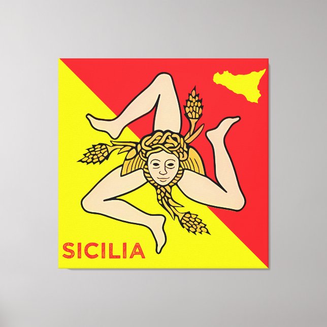 Sicilia Sicilian Flag of Sicily Trinacria Pillow Canvastryck (Framsida)