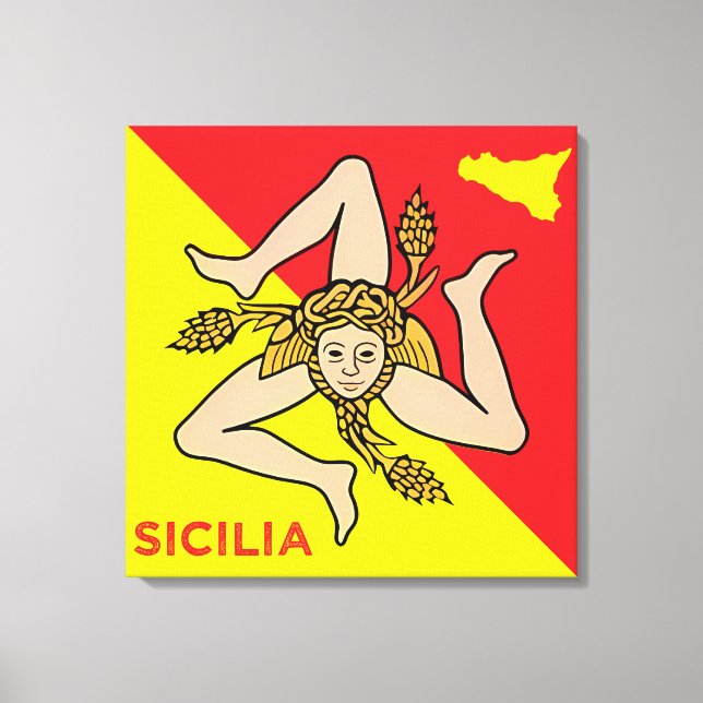 Sicilia Sicilian Flag of Sicily Trinacria Pillow Canvastryck (Framsida)