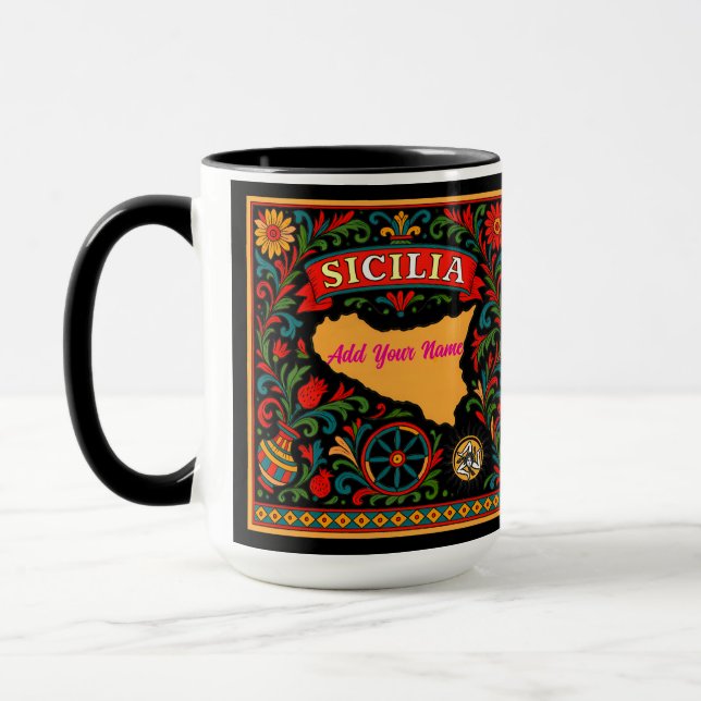 Sicilia Siciliansk design (anpassa med namn) Mugg (Vänster)