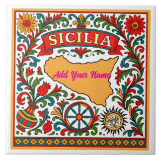Sicilia Siciliansk Designplatta (anpassa med namn) Kakelplatta