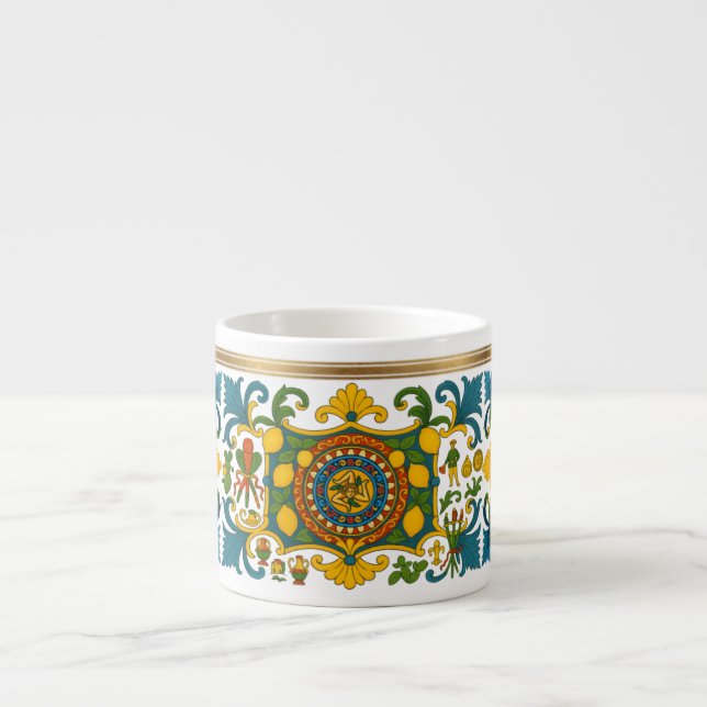 Sicilia Siciliansk Mönster Espresso Kopp Espressomugg (Framsidan)