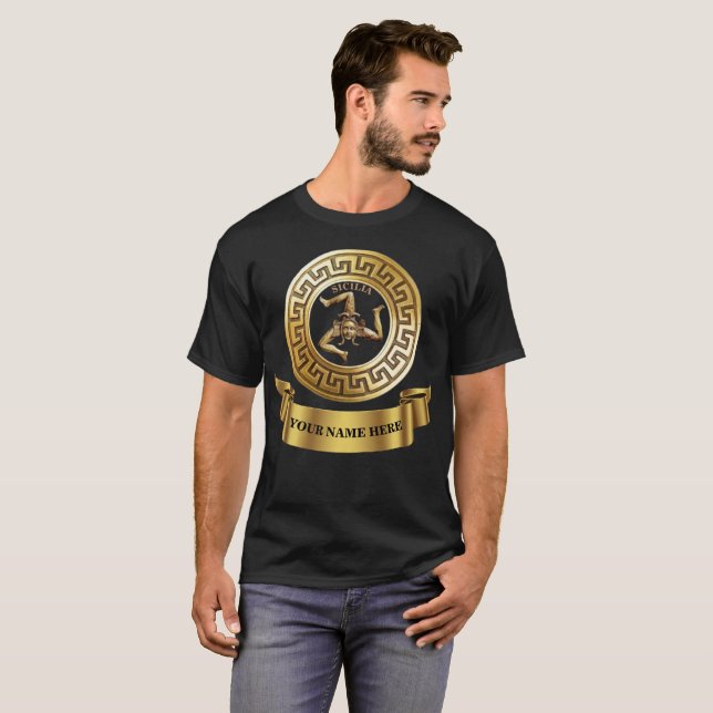 Sicilia Trinacria Personlig Golden T-Shirt (Hel framsida)