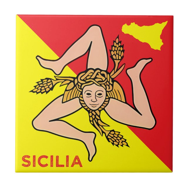Sicilia Trinacria Sicilian Flag design  Kakelplatta (Framsidan)