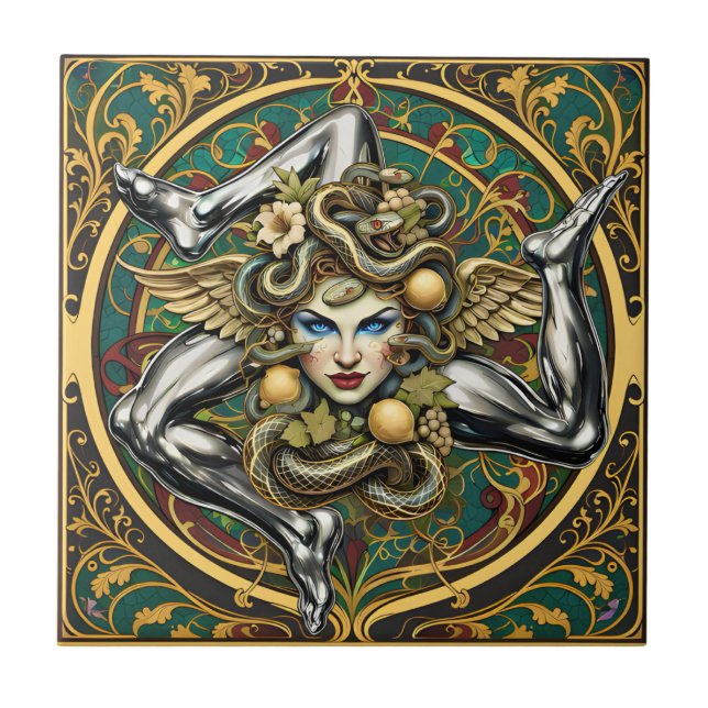 Sicilia Trinacria siciliansk design  Kakelplatta (Framsidan)