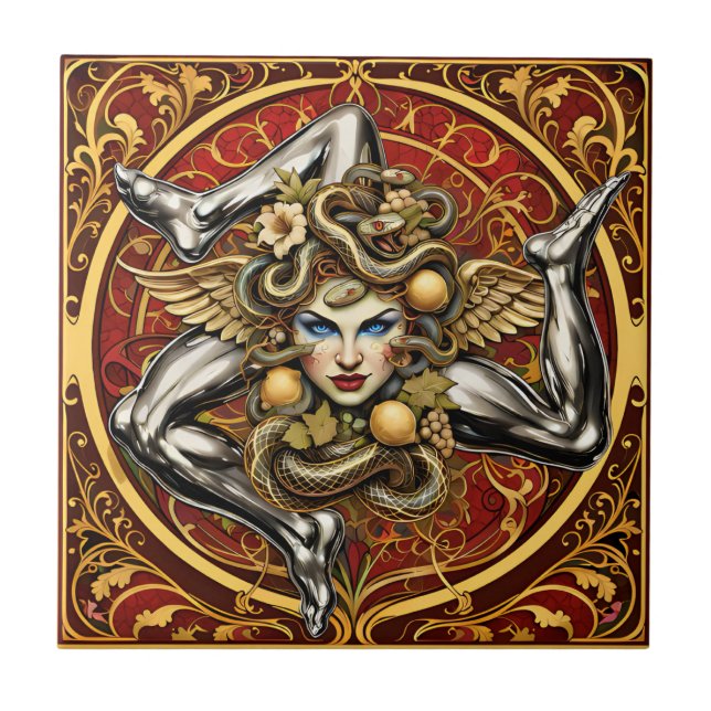 Sicilia Trinacria siciliansk design  Kakelplatta (Framsidan)