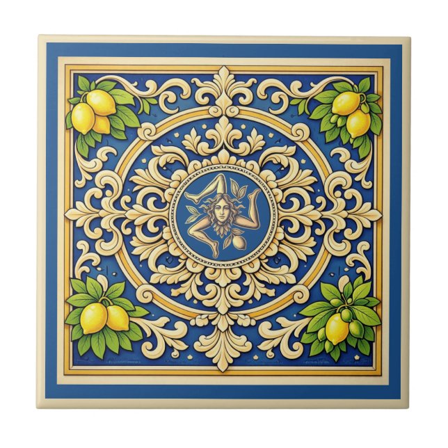 Sicilia Trinacria siciliansk design  Kakelplatta (Framsidan)