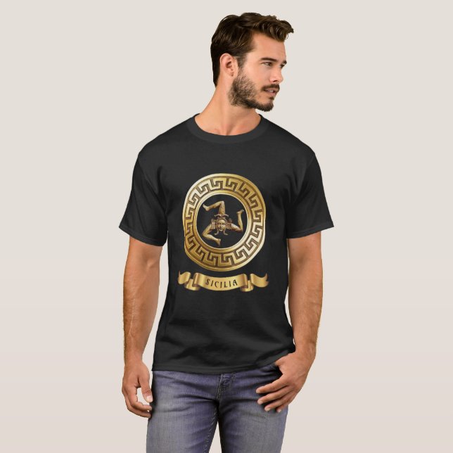 Sicilia (Trinacria Symbol) Golden T-Shirt (Hel framsida)