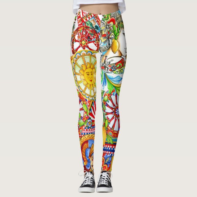 Sicilian Art & Lemon Dolce Motif Leggings (Framsida)