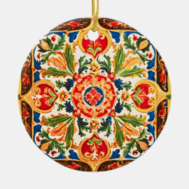 Sicilian Ceramic Mönster Julgransprydnad Keramik (Framsidan)