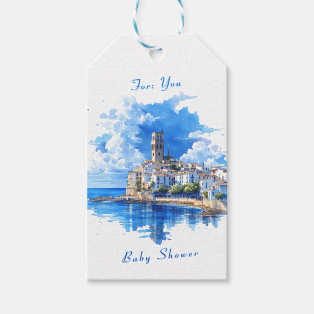 Sicilian Coastline Ocean View Summer Baby Shower Presentetikett (Framsidan)