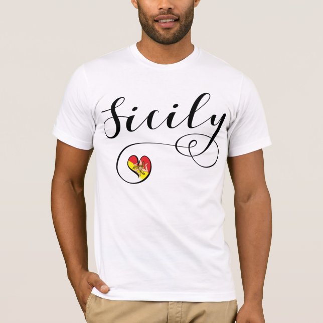 Sicilian flaggahjärta, älskar jag Sicily T Shirt (Framsida)