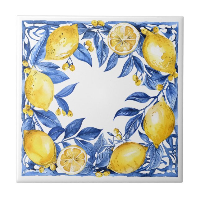 Sicilian Lemon Tiles Pattern Mediterranean Dolce  Kakelplatta (Framsidan)