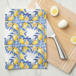 Sicilian Lemon Tiles Pattern Mediterranean Dolce  Kökshandduk