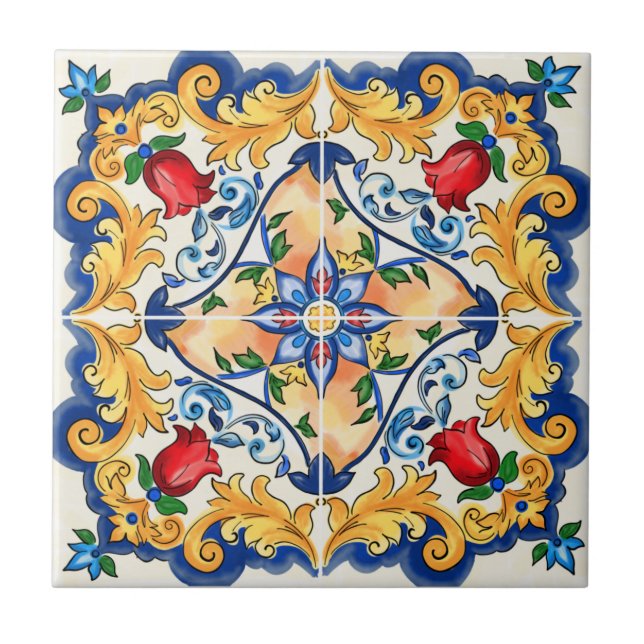 Sicilian Majolica Colorful Tile Mönster Kakelplatta (Framsidan)