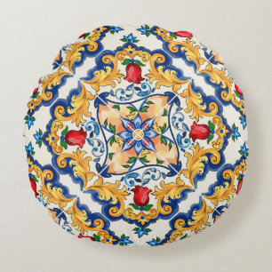 Sicilian Majolica Colorful Tile Mönster Rund Kudde
