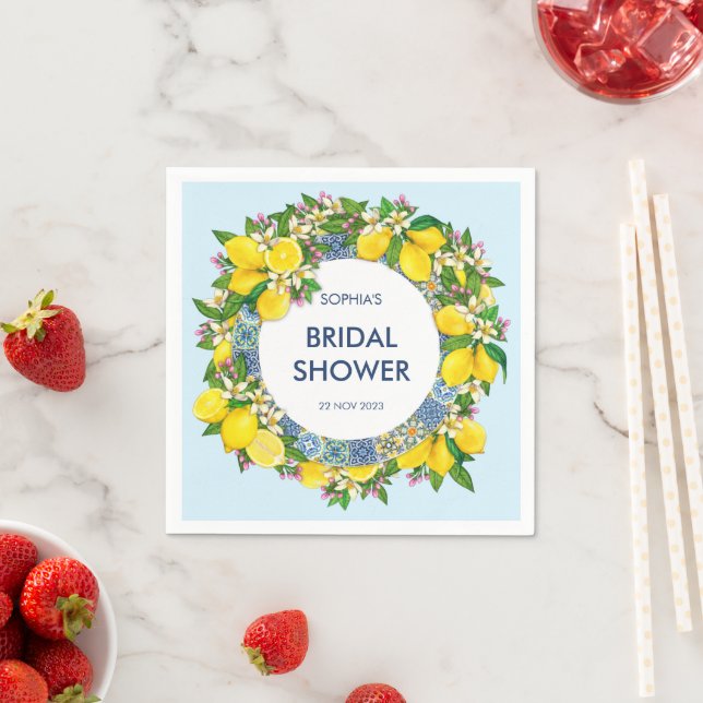 Sicilian Majolica Tiles Blommigt Leafy Lemon Garla Pappersservett (Insitu)