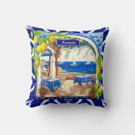 Sicilian Mediterranean majolica citrus blue tiles Kudde