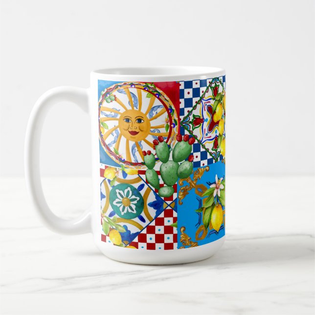 Sicilian tiles,majolica,lemons  kaffemugg (Vänster)