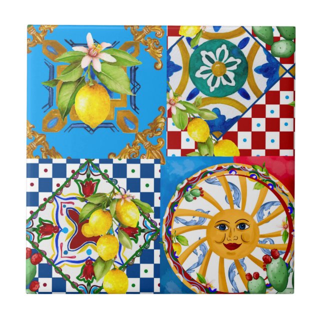 Sicilian tiles,majolica,lemons kakelplatta (Framsidan)