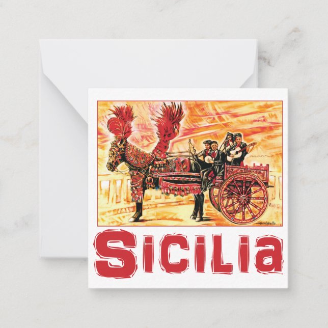 Sicilian Travel Poster Flat Notecard - Sicilien Ca Anteckningskort (Framsida)