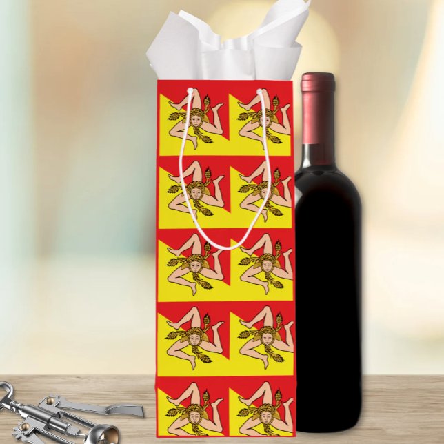 Sicilian Trinacria All-Over Flag Pattern Sicily (Flag of Sicily Trinacria Repeat Pattern Gift Bags - Three Sizes and wine Bag for Sicilian parties)