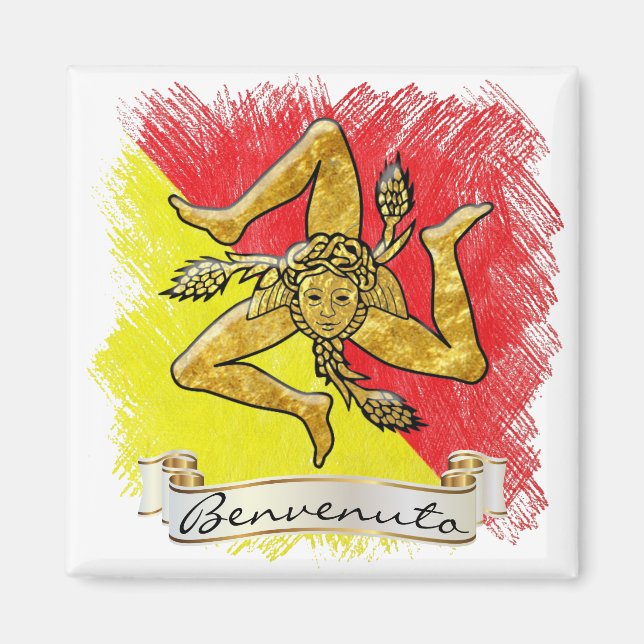 Sicilian Trinacria Benvenuto Magnet (Framsidan)