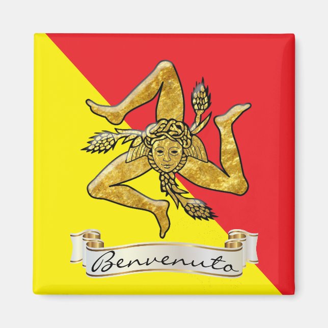 Sicilian Trinacria Benvenuto Magnet (Framsidan)