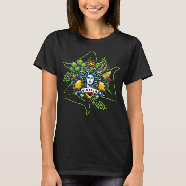 Sicilian Trinacria Black T Shirt (Framsida)