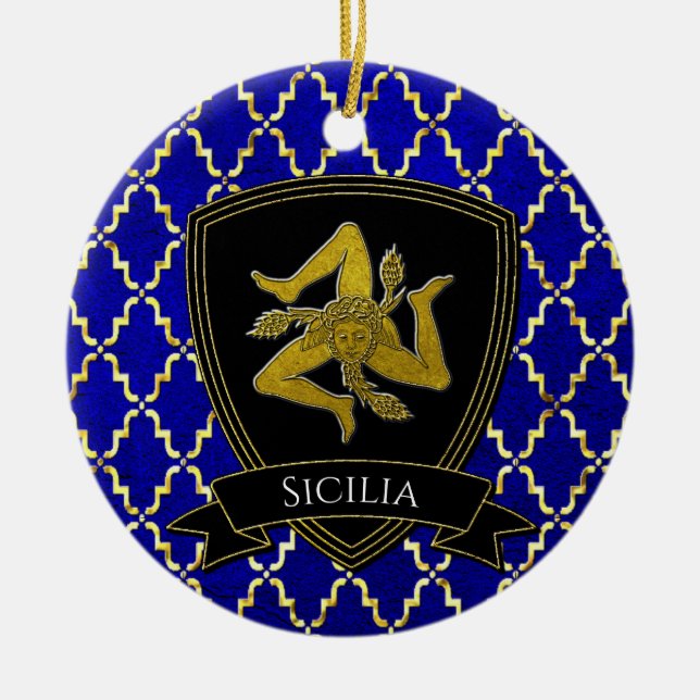 Sicilian Trinacria Guld Blue Ceramic Ornament (Framsidan)