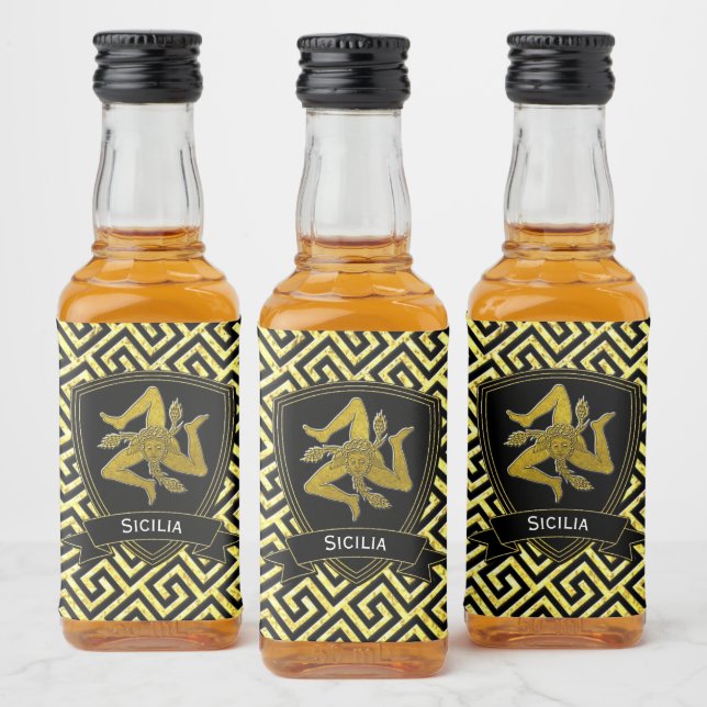 Sicilian Trinacria Guld Grekiska Nyckel Spritflaskor Etikett (Flaskor)