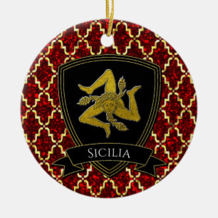 Sicilian Trinacria Guld Red Julgransprydnad Keramik