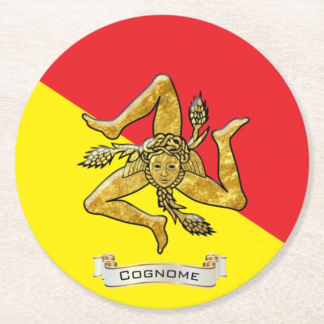 Sicilian Trinacria i guld personifierar Underlägg Papper Rund (Framsidan)