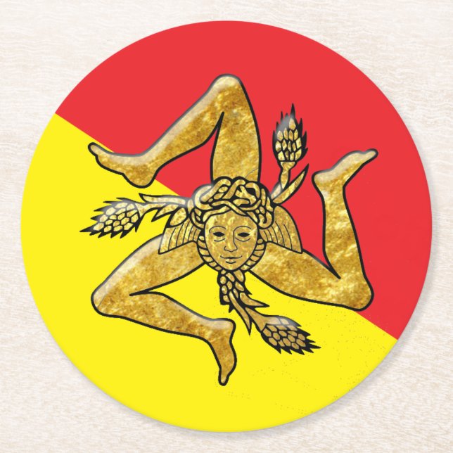 Sicilian Trinacria i guld Underlägg Papper Rund (Framsidan)
