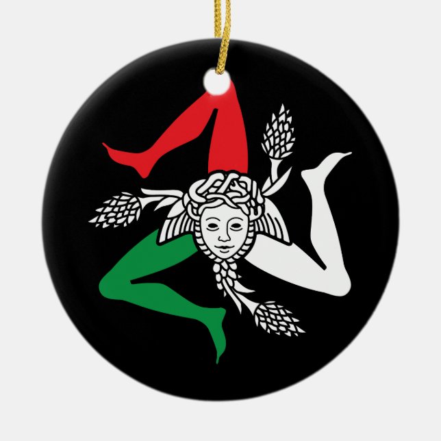 Sicilian Trinacria Medusa Emblem Italian Theme Julgransprydnad Keramik (Framsidan)