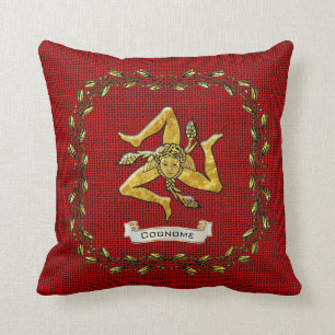 Sicilian Trinacria olivgrön kranBurlap Kudde