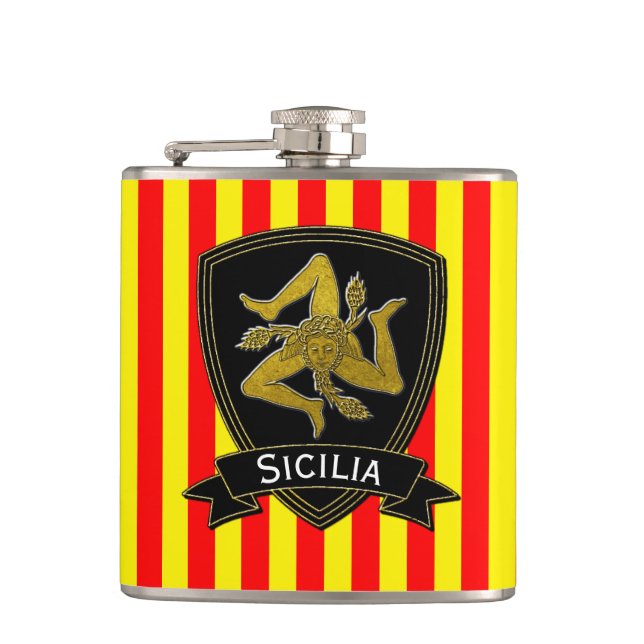 Sicilian Trinacria svart & guld- röd gult Fickplunta (Framsidan)