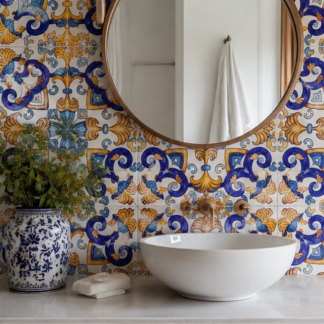 Sicilian Vibrant Majolica Scrollwork Mediterranean Kakelplatta (Skapare uppladdad)